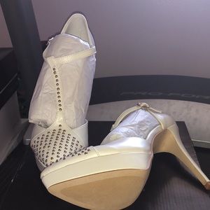White w/gold studs stilettos